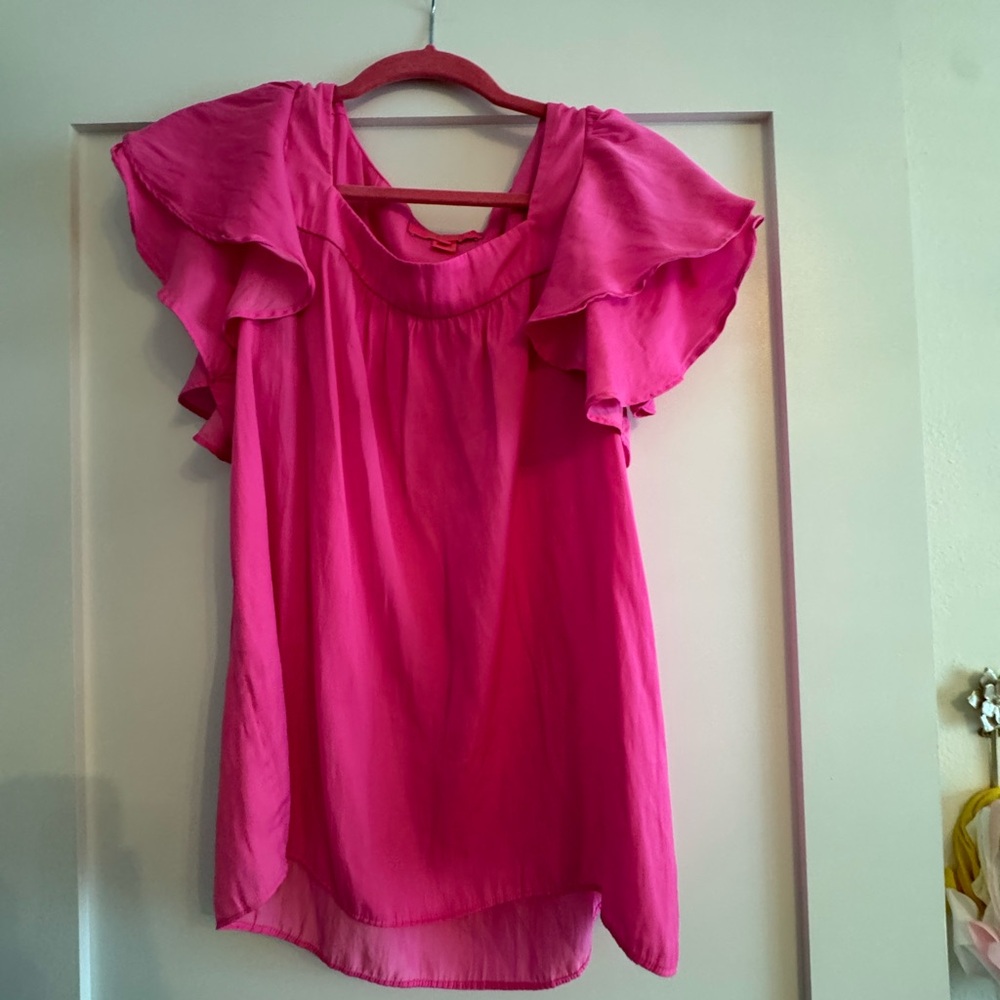 Lilly Pulitzer Hot Pink Ruffle Sleeve Blouse